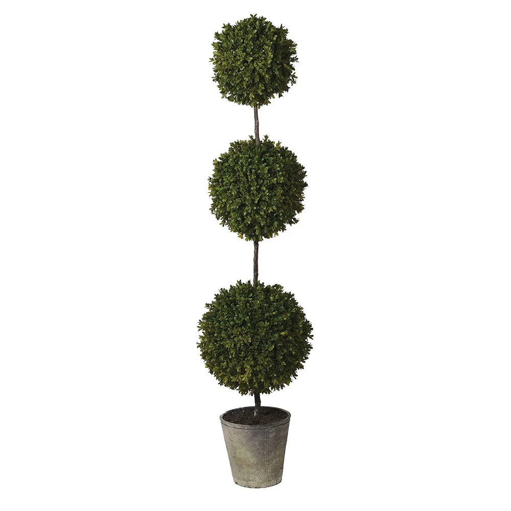 Green Triple Ball Topiary in Grey Cement Pot Green Triple Ball Topiary in Grey Cement Pot