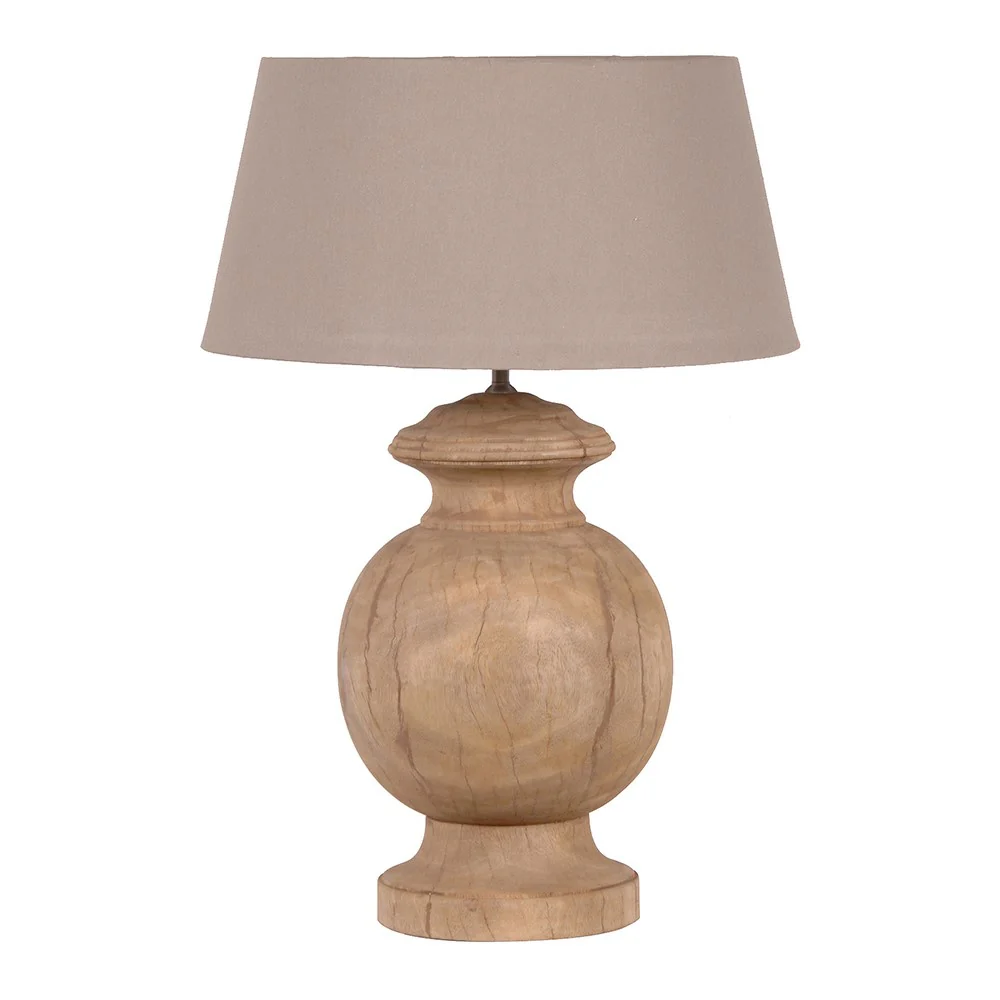 Natural Wood Round Table Lamp with Linen Shade