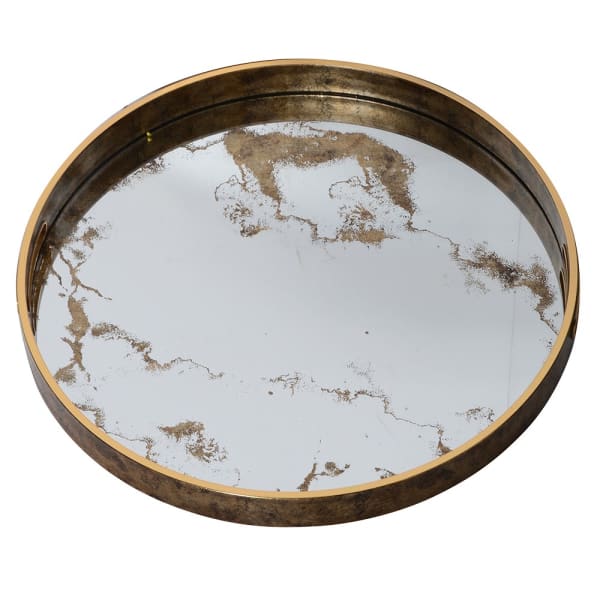Nest of 2 Gold Marble Mirror Round Tray Tables - Image 3