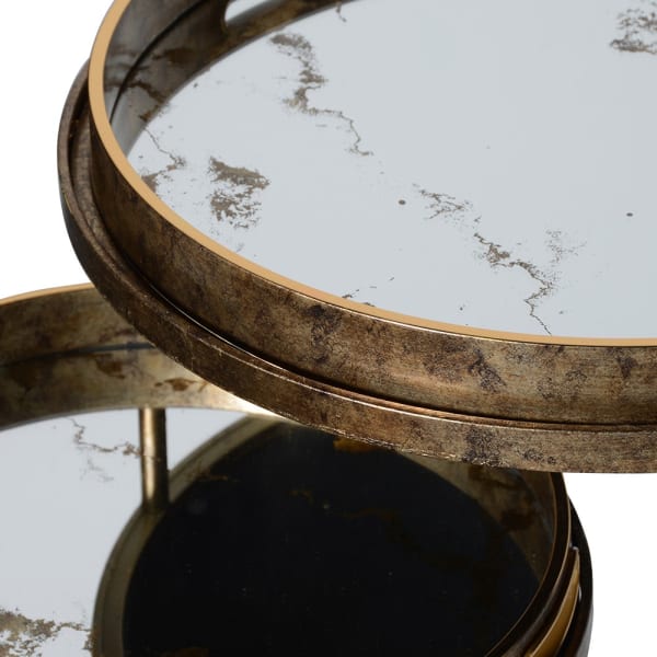 Nest of 2 Gold Marble Mirror Round Tray Tables - Image 4