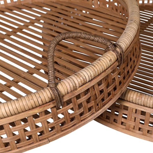 Set of 2 Round Bamboo Rattan Trays - Image 2